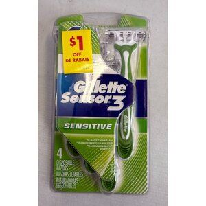 Gillette Sensor3 Disposable Razor - Green Sensitive Skin 4 pack 3 blade